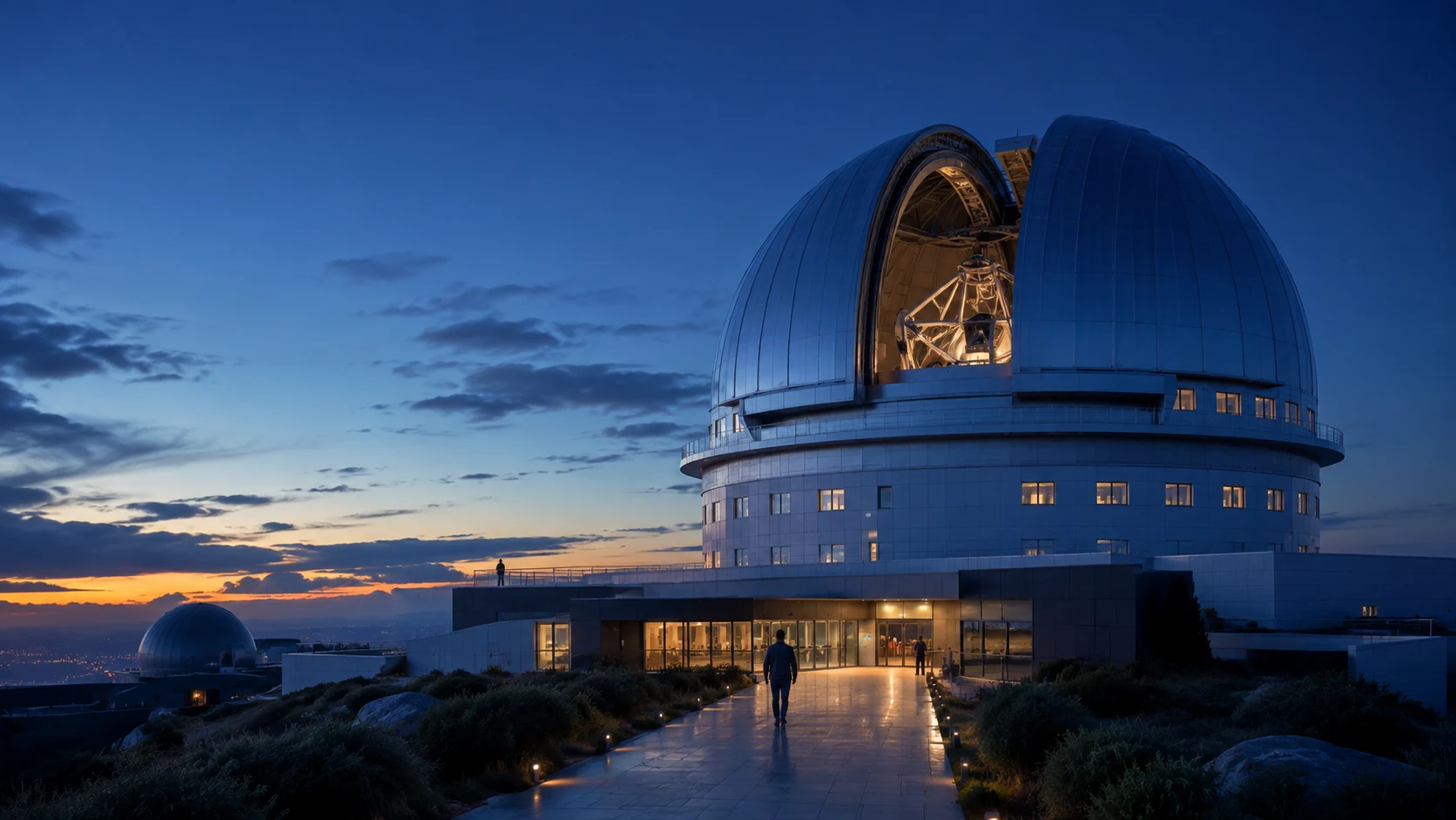 Research observatory under a clear night sky.
